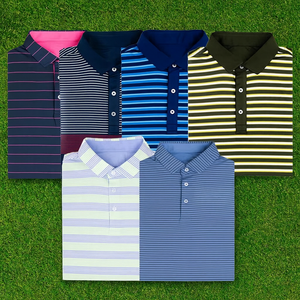 เสื้อโปโลผู้ชายคุณภาพสูง แขนสั้น สำหรับฤดูร้อน แห้งเร็ว ลายทางแนวนอน สำหรับกอล์ฟ  รับปักโลโก้ตามแบบ - Product Image 1