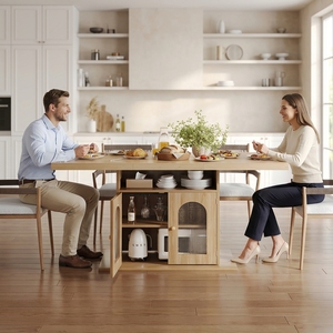 Table à manger en chêne personnalisée, lumineuse et élégante, avec portes en acrylique à double arche et porte-verres à <span class=keywords><strong>vin</strong></span> pour îlot de cuisine - Product Image 6