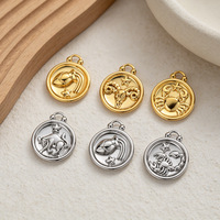 Pendentif Disque Horoscope Plaqué Or 18K, Charm Astrologique Gaufré Vintage, Collier Commémoratif Anniversaire, Accessoires Bijoux Femme
