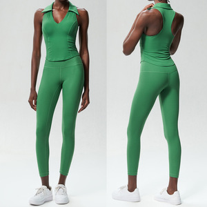 Ensemble de yoga pour femmes, débardeur à col en V, leggings taille haute, <span class=keywords><strong>tenue</strong></span> de sport pour le tennis, la course à pied, la gym et le fitness - Product Image 5