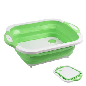 2 In 1 Silicone Plastic Collapsible Foldable Chopping Cutting Board With Colander