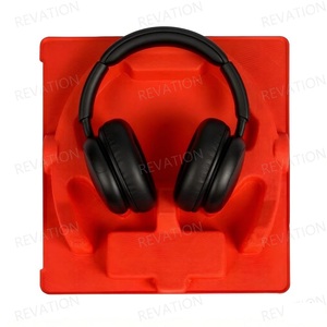 Red <b>Square</b> Molded Pulp Tray For Bluetooth Headphones Packaging Custom Shape Design - Product Image 2