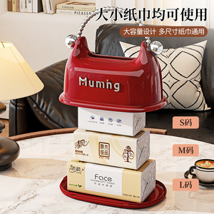 Muming Tissue Box Red Milky White Ceramic With Handle For Home Bedroom Living Room Desktop Use - Product Image 4