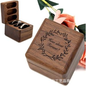 Wooden <b>Ring</b> <b>Box</b> Walnut Wood Square Engraved Floral Pattern Engagement Wedding Gift Jewelry Storage Display <b>Box</b> - Product Image 1