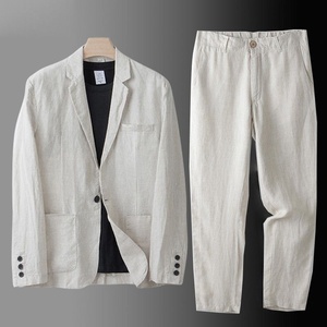 <span class=keywords><strong>Traje</strong></span> de Lino para <span class=keywords><strong>Hombre</strong></span> 2025, Protección Solar de Verano, Chaqueta Holgada con Cuentas de un Solo Pecho, <span class=keywords><strong>Traje</strong></span> Casual de Algodón y Lino - Product Image 2