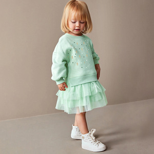 Stile dolce autunno e inverno nuovo vestito da principessa a maniche lunghe per bambini vestito in <span class=keywords><strong>tulle</strong></span> con giunzione a maglia stampata per bambina - Product Image 2