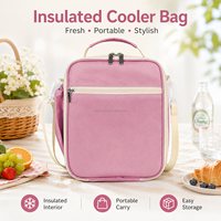 Sac isotherme personnalisé avec logo, poignée souple, en polyester rose, pour adultes, sac à lunch imperméable pour l'école et les pique-niques