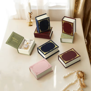 Mini Rectangle Magnetic Closure <b>Ring</b> <b>Box</b> Compact Portable Small Flip Lid Velvet Lined Double Slot Jewelry Gift case Recycled - Product Image 5