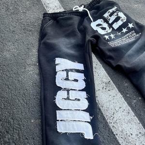 Pantalon de survêtement pour homme à jambe large évasée, effet vieilli, délavé à l'acide, avec broderie personnalisée et applique vintage - Product Image 2