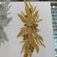Broderie de perles de riz, dentelle soluble dans l'eau en voile, faite à la main, polyester, cristaux, diamants, paillettes, feuilles, fleurs, mariage