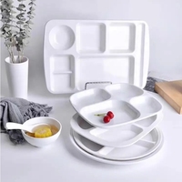 Enfants en gros restauration rapide restaurant de qualité cantine scolaire rectangle blanc 100% mélamine 6 compartiments assiettes divisées