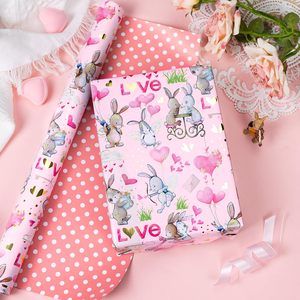 Valentines Day Wrapping <b>Paper</b> Pink Rabbit Love Arrow Dots Gift Wrap 17 Inch X 33 Feet Reversible For Valentine's Day Birthday - Product Image 4
