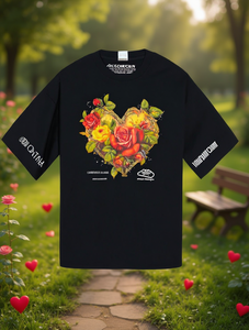 T-shirt Ayo Core da donna con stampa retrò a cuore e rose, a maniche corte, vestibilità ampia, girocollo in jersey di cotone, primavera estate - Product Image 2