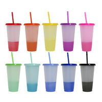 Vente en gros de tasse à paille en plastique en poudre scintillante réutilisable de 24oz avec couvercle et paille pour fête