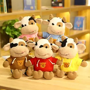 Promotional Wholesale Custom Cheap Gifts Cute Farm Animal Sweater Hoodie Stuffed Plush Cattle Cow Toys