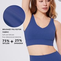 Soutien-gorge de sport à armatures amovibles, couleur unie, décolleté en V profond, bretelles fines entrelacées pour un maintien intensif