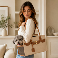 Sac de transport pour animaux de compagnie en cuir PU et maille, avec fermeture éclair, sac à main de luxe tendance pour petit chien, sac à dos – Vente en gros