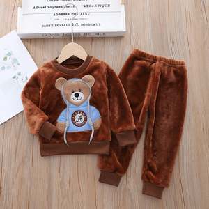 Mädchen-Kleidungssets Kinder-Flanell-Pyjamas Hauskleidung Lässige Warme Kinder- und Baby-Schlafanzüge Fleece Einfarbig - Product Image 2