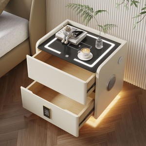 <b>Smart</b> Nordic <b>Bedside</b> <b>Table</b> Light Luxury Premium Feel Solid Wood Nightstand Bedroom Furniture Multi-Functional Storage Safe USB - Product Image 5