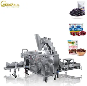 Machine d'emballage de sacs de fruits secs préfabriqués, alimentation à la main, myrtille séchée, Machine d'emballage avec bol, convoyeur, fraise séchée