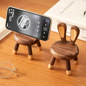Supporto per Telefono da Scrivania in Legno di Noce e Faggio Premium, Porta Cellulare Artigianale con Design Coniglio e <span class=keywords><strong>Cervo</strong></span> per Casa e Ufficio - Product Image 1