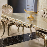 Mobilier français de luxe, table et chaise de salle à manger européenne, en bois massif argenté, ensembles de salle à manger