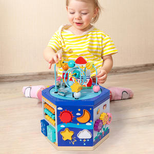 Cube d'activités Montessori en bois 7 en 1 pour enfants <span class=keywords><strong>de</strong></span> 1 à 3 ans, jouet éducatif, labyrinthe <span class=keywords><strong>de</strong></span> perles, trieur <span class=keywords><strong>de</strong></span> formes, écologique, unisexe, château à compartiments - Product Image 2