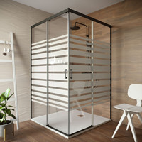 Cabine de douche traditionnelle carrée coulissante en verre trempé noir poli avec cadre en alliage d'aluminium pour hôtels et appartements