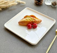 Assiette de service carrée en céramique blanche de style nordique minimaliste, personnalisable avec logo, en porcelaine, pour pizza, salade, steak, pour la maison, l'hôtel, le restaurant