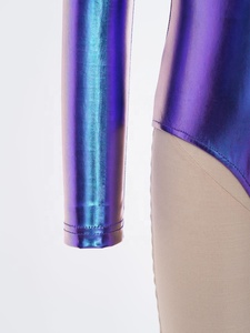 Justaucorps scintillant pour filles, manches longues, col marin métallisé, dos découpé, extensible et brillant, pour gymnastique, danse, spectacle, sur mesure - Product Image 4