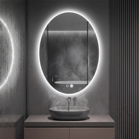 Espejo de Baño Ovalado Minimalista con Retroiluminación LED, Táctil, Regulable, de Pared, con Luz Cálida