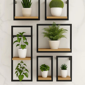 Estantes de pared industriales modernos, estantes de exhibición de plantas minimalistas, estanterías de <span class=keywords><strong>madera</strong></span> <span class=keywords><strong>y</strong></span> metal para una organización elegante del hogar - Product Image 1