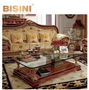Reine Anne ensemble de salon classique Table basse carrée avec plateau en verre, Table d'extrémité centrale, ensemble de meubles Royal italien Antique - Product Image 1