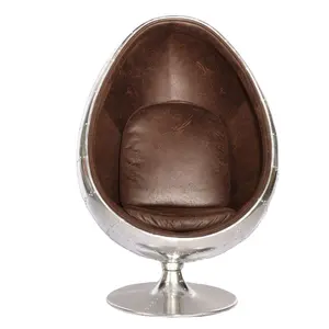 Cadeira em forma do ovo dourado do aviador do couro genuíno do lazer do projeto clássico com suporte para a sala de estar