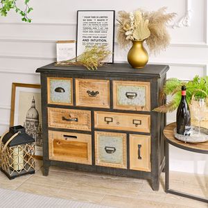 INNOVA Home Durable Vintage <b>Wooden</b> Multi-Drawers Accent Design Living Room Cabinet with Handle for Dining - Product Image 6