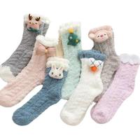 Chaussettes d'hiver thermiques en polaire corail épaissies pour femmes, avec peluche, mignonnes, pour dormir, vente en gros