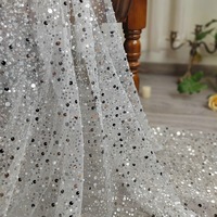 Tissu en tulle à paillettes argentées scintillantes de 185 g/m², tailles mélangées, tissu en filet à paillettes brillantes pour robe de mariée, costume de scène