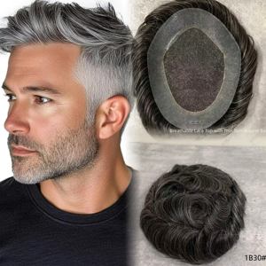 H328 Toupet pour hommes, système capillaire de remplacement, pièce de cheveux humains en dentelle avec base en polyuréthane transparente, activités de plein air et usage quotidien - Product Image 1