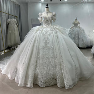 Jancember XS054 Robes de mariée de luxe à manches courtes et col carré - Product Image 2