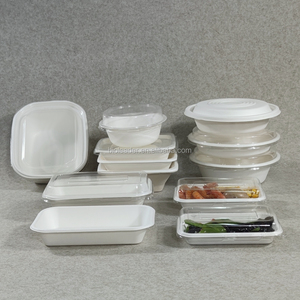 Biodegradable Disposable Sugarcane Bagasse Paper Pulp Mould Soup Salad Bowl with Lid Sugarcane Bagasse Noodle Bowl