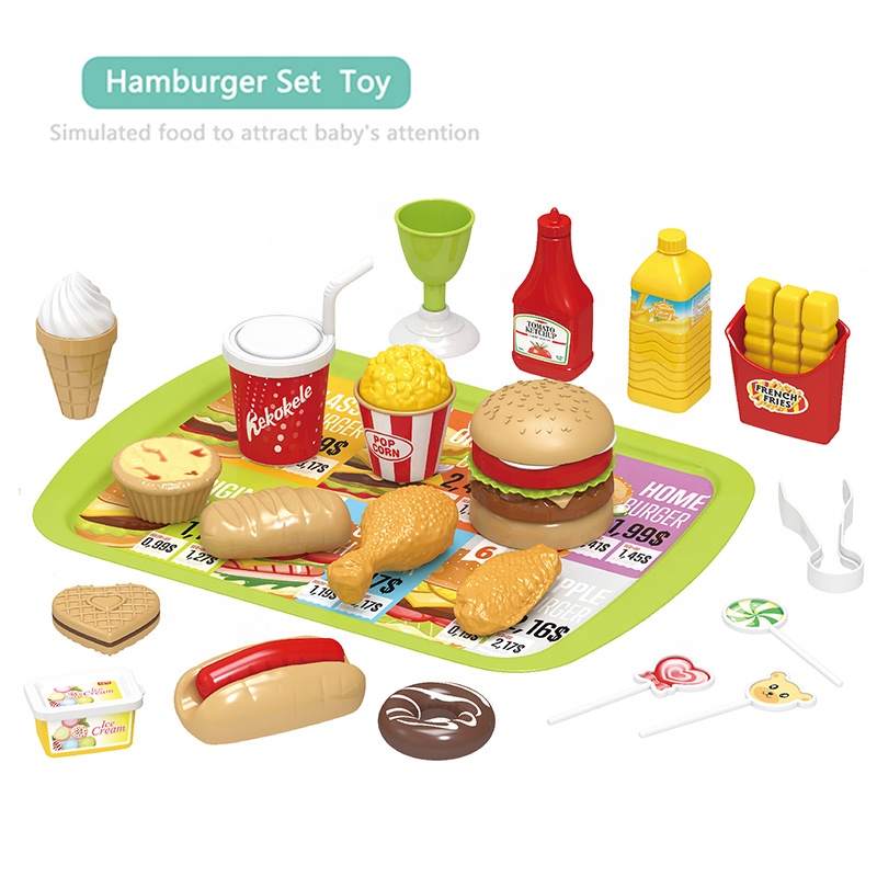 Детский кухонный игровой набор, набор игрушек для еды, пластиковый игрушечный набор гамбургеров