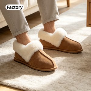 Chaussons d'intérieur pour hommes <span class=keywords><strong>en</strong></span> cuir de vachette suédé, doublés de laine de <span class=keywords><strong>mouton</strong></span>, à talon fermé, vente <span class=keywords><strong>en</strong></span> gros directe usine, échantillon disponible - Product Image 1
