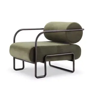 Light luxury design single sofa chair fabric upholstered metal frame leisure lounge chair leather sofa backrest armchair