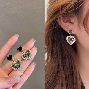 Korean Chic Fashion <b>Crystal</b> Rhinestone Black Heart Shaped Dangle <b>Stud</b> <b>Earrings</b> for Women Girls Jewelry - Product Image 5