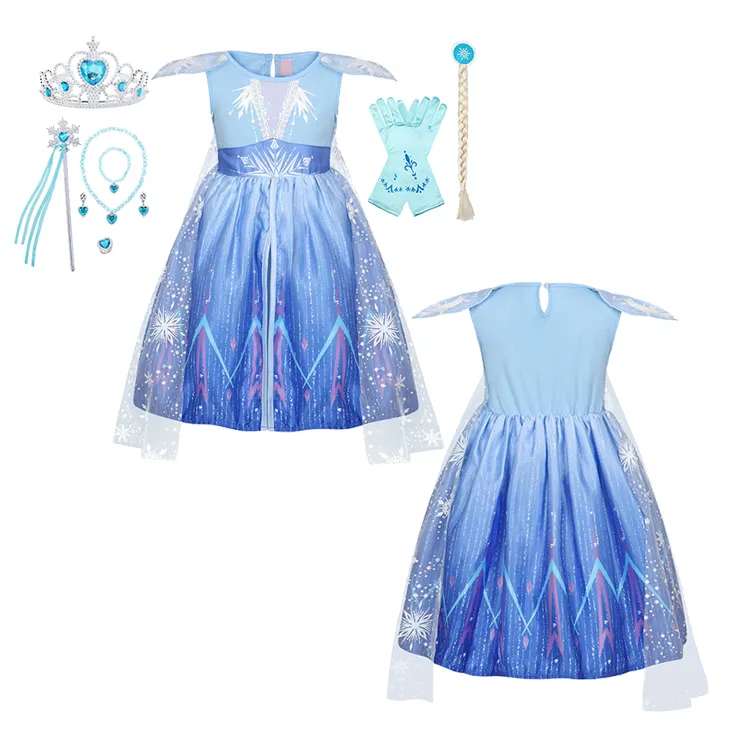 Robe fantaisie de princesse Elsa pour filles, déguisement de fête Cosplay d'halloween, avec accessoires