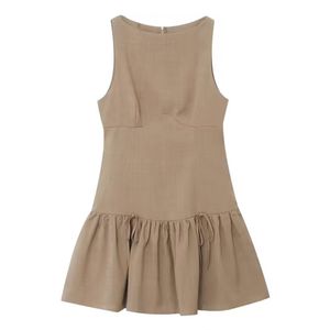 Nouvelle jupe courte plissée pour femmes Mode d'été Col rond Sans manches Jupe courte à nœud - Product Image 4