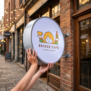 ป้ายไฟ LED ร้านกาแฟ บริดจ์คาเฟ่ ทรงกลม สีครีมขาว ติดผนังภายนอก สำหรับร้านกาแฟ แสดงผล 6500K ความสว่าง 5000cd กันน้ำ IP65 - Product Image 3