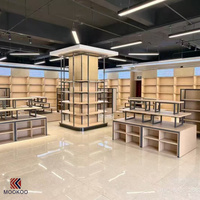 Étagère de présentation commerciale en bois personnalisée pour magasin, présentoirs de magasin, table pour étagères, décoration intérieure de magasin