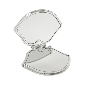Espejo compacto de piel sintética blanca con diseño de labios y diamantes acolchados, llavero con borde cromado plateado, espejo de bolsillo plegable de doble cara con cristal HD - Product Image 5