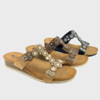 Sandales décontractées pour femmes à talon compensé ouvert, confortables pour l'extérieur, avec perles, pierres précieuses ou strass